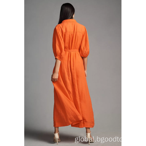 Slit Midi Dress Women Linen Shirt Dress Supplier